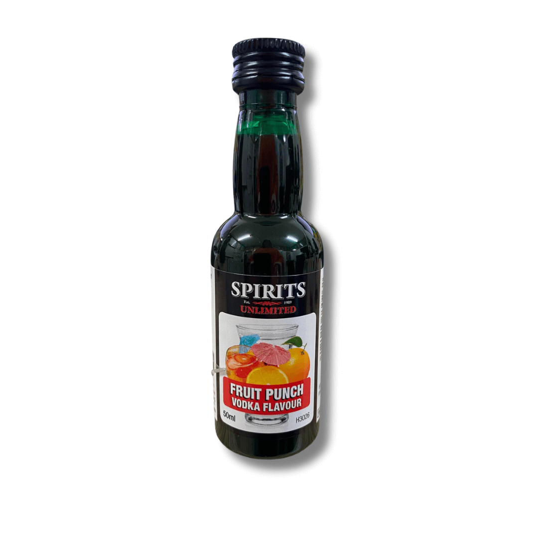 tropical fruits on the label of a home brew spirit essence bottle