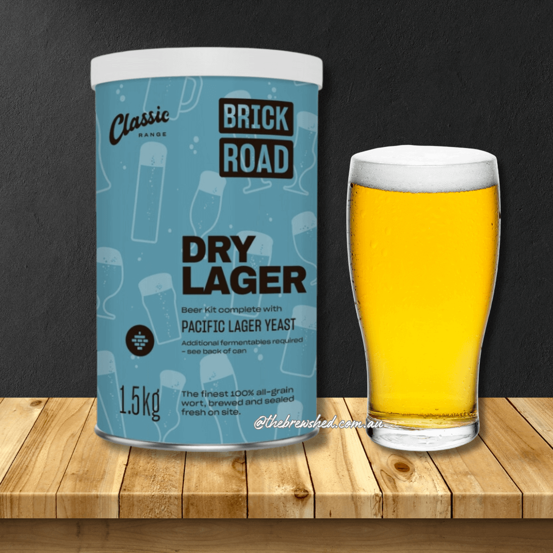 blue labelled beer extract kit with schooner of golden beer next to it