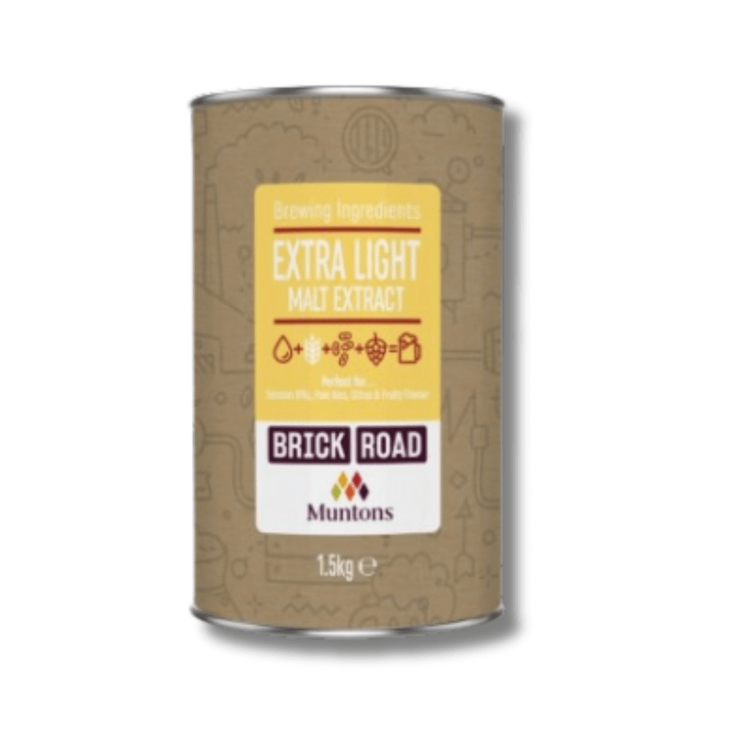 brown and yellow can of liquid malt extract