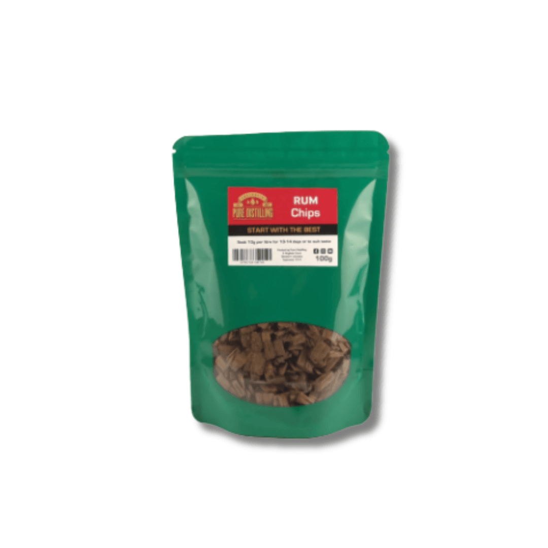 green bag of quality rum oak barrel chips for soaking spirit