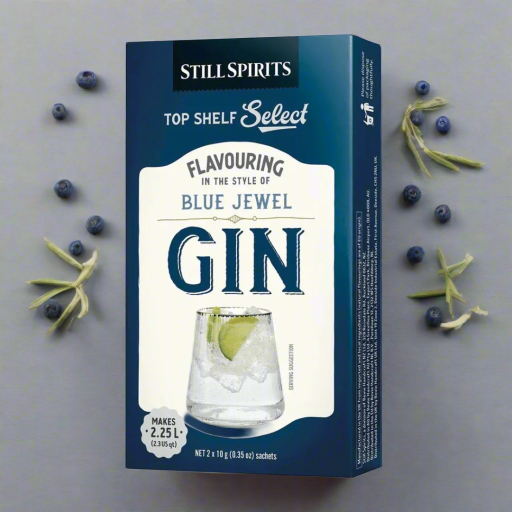 dark blue carton of bombay sapphire gin spirit essence for distilling alcohol
