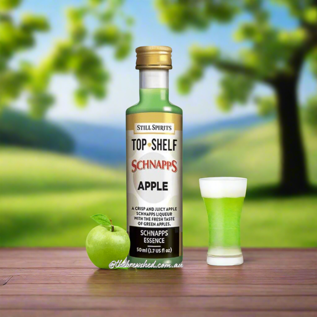 clear bottle with green liquid inside, apple resting at the base of the bottle