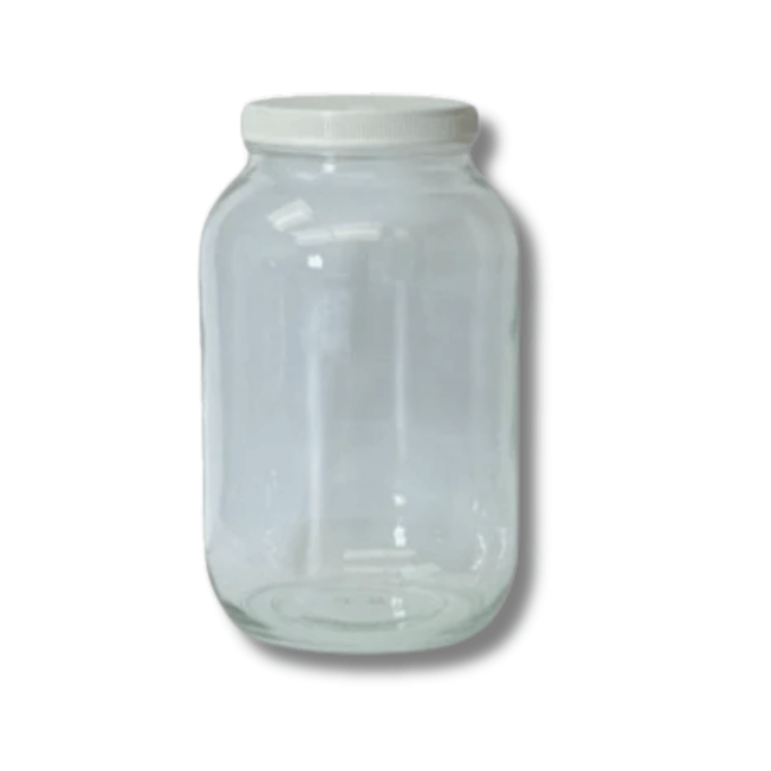 glass jar with plastic screw on lid for soaking alcohol on oak