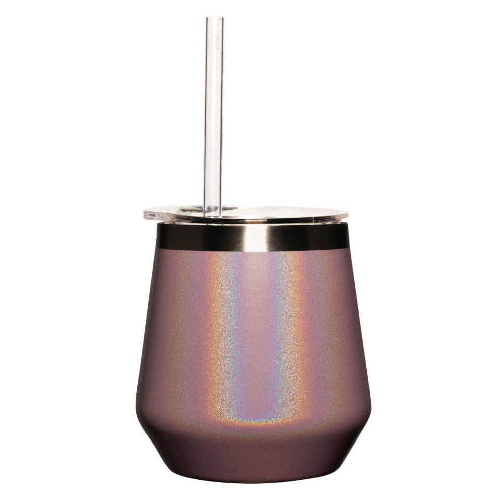 sparkly pink insulated tumbler with straw