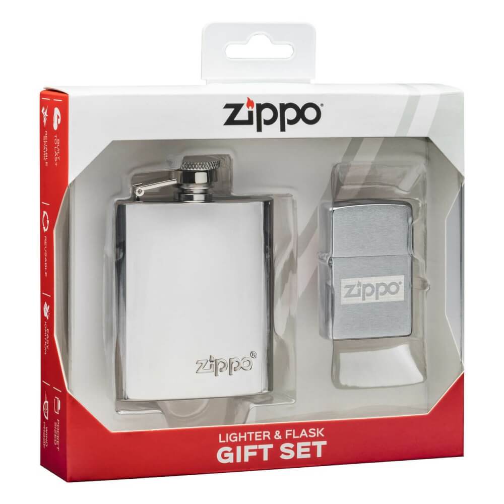 cigarette lighter and hip flask gift set