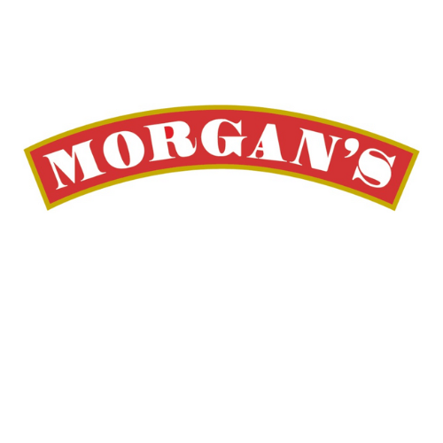 red and white banner with morgans logo home brewing beer