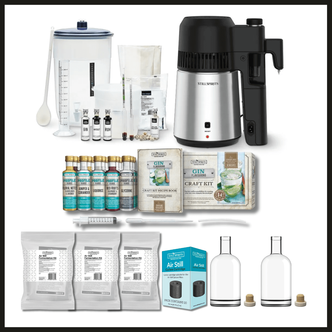 complete kit of every ingredient and equipment needed to easily make gin at home