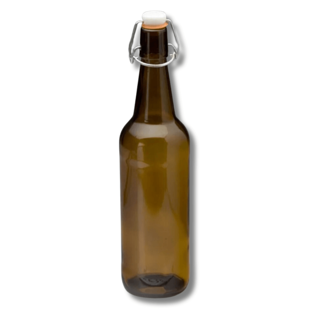 amber brown glass beer bottle with flip top grolsch seal lid