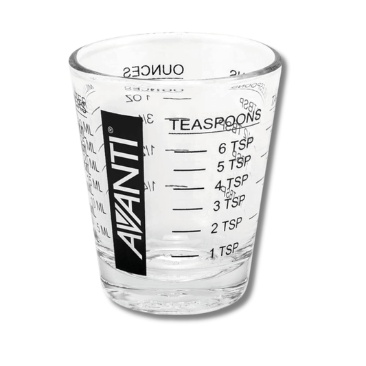 clear glass with black printed measurements on the side