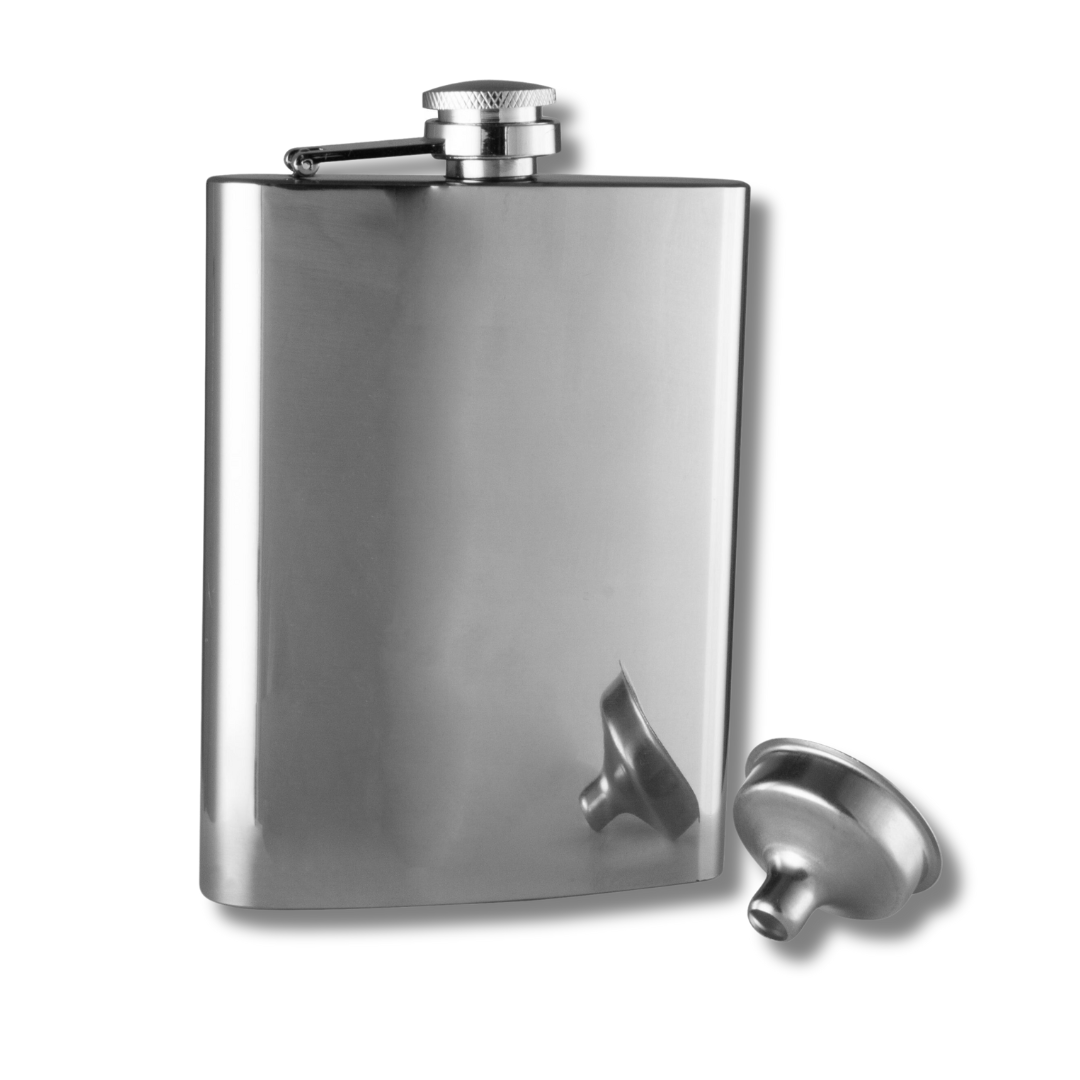 steel hip flask with tiny funnel