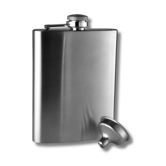steel hip flask with tiny funnel