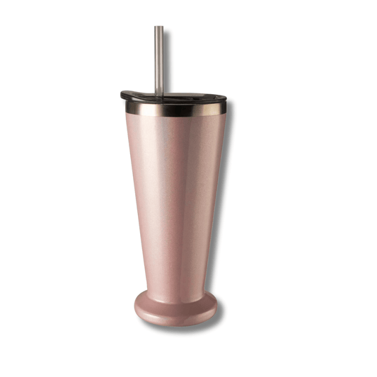 tall sparkly pink cup with lid and straw