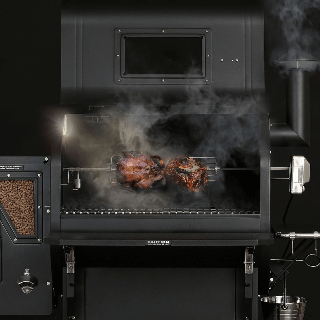 outdoor meat smoker rotisserie