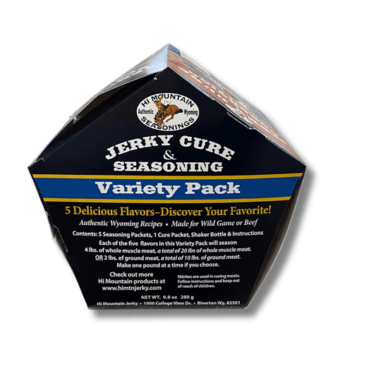 hexagonal box with five different jerky seasoning flavours