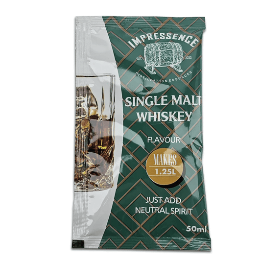 Green and white sachet of homebrew spirit essence for make single malt whisky