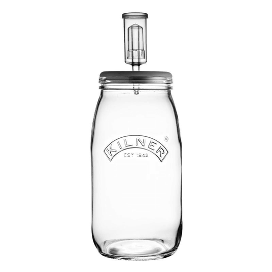 clear glass fermentation jar with silicone lid and bubbler