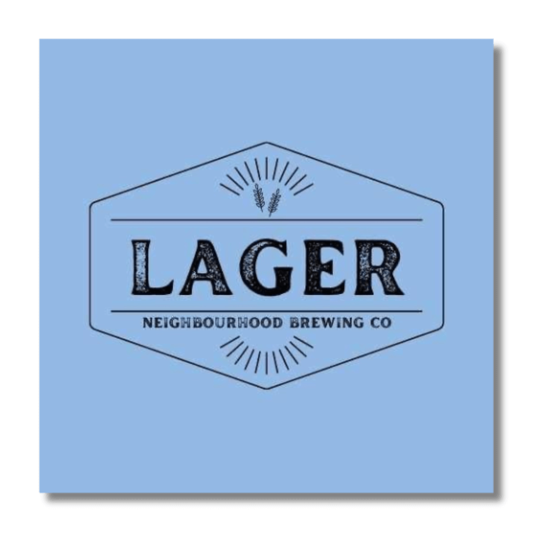 blue logo with the words lager on it