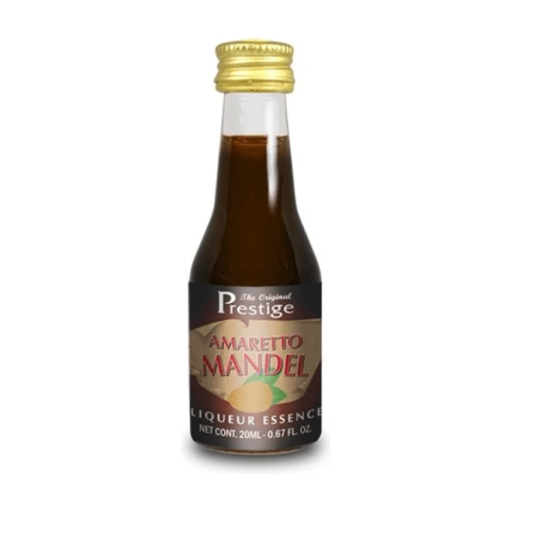 small glass bottle with brown spirit flavour essence for home brewing inside