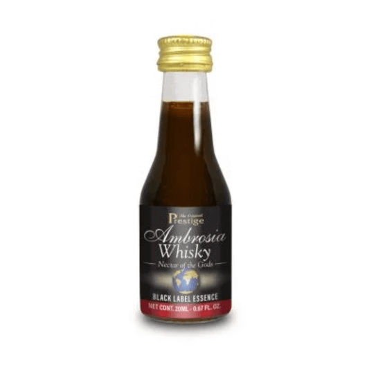small glass bottle with brown spirit flavour essence for home brewing inside