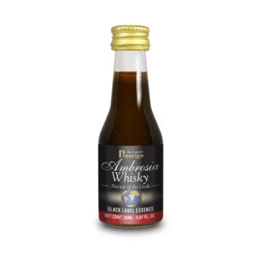 small glass bottle with brown spirit flavour essence for home brewing inside