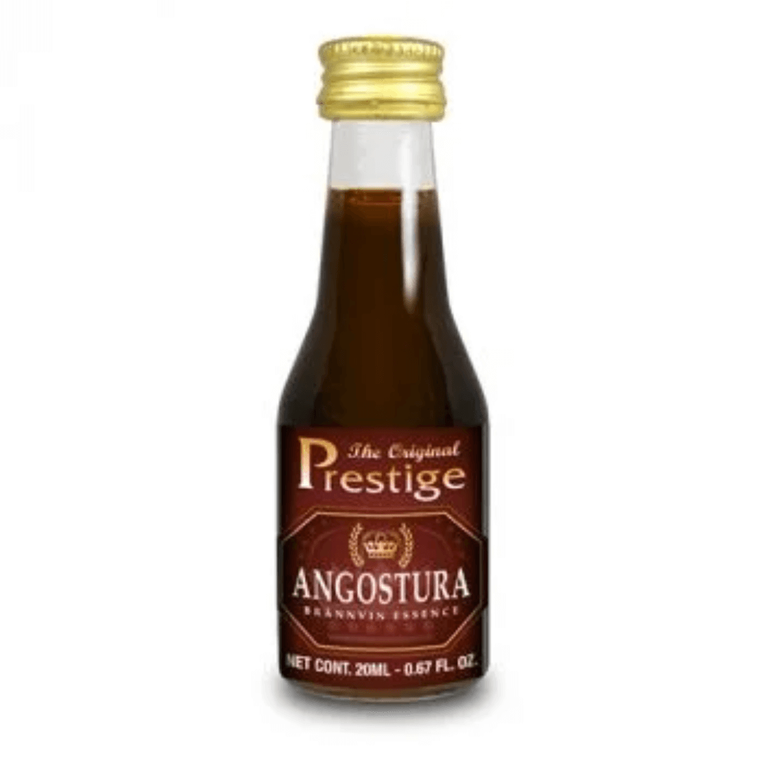 small glass bottle with brown spirit flavour essence for home brewing inside