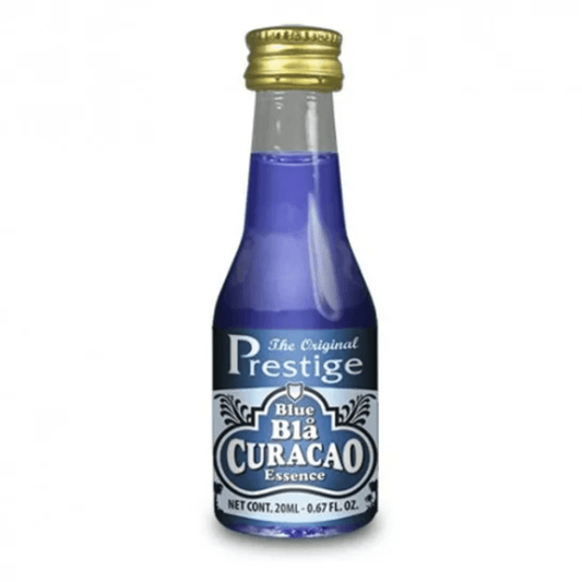 small glass bottle with blue spirit flavour essence for home brewing inside