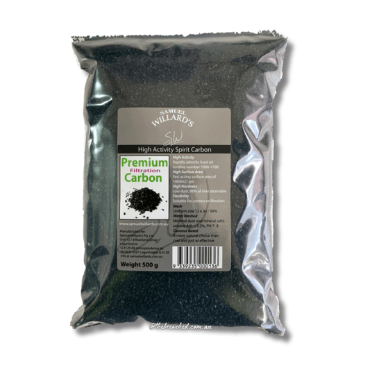 premium activated coconut carbon charcoal in a clear plastic bag