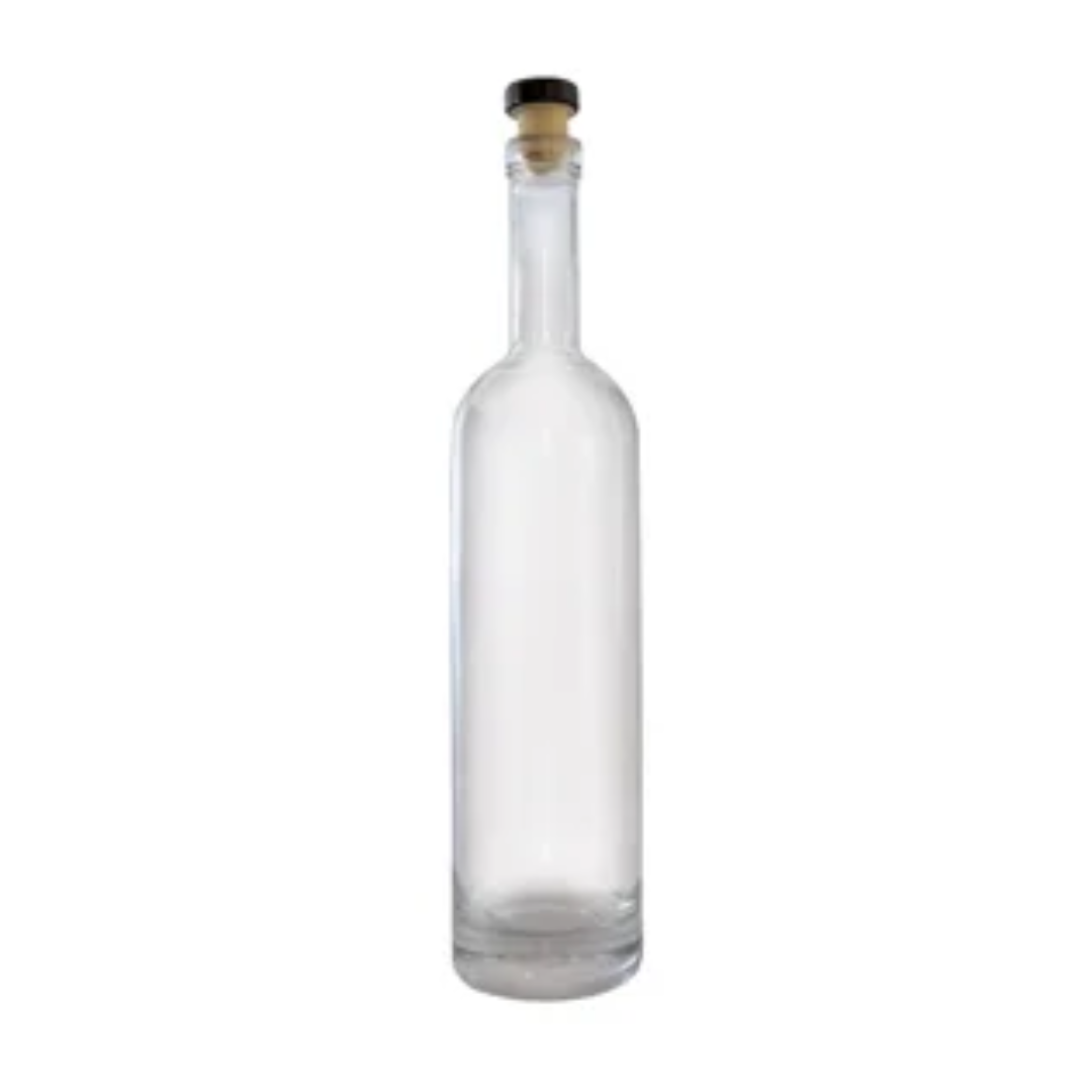 clear glass spirit bottle