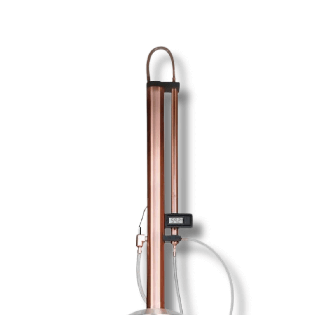 copper column reflux condenser with hoses and thermometer