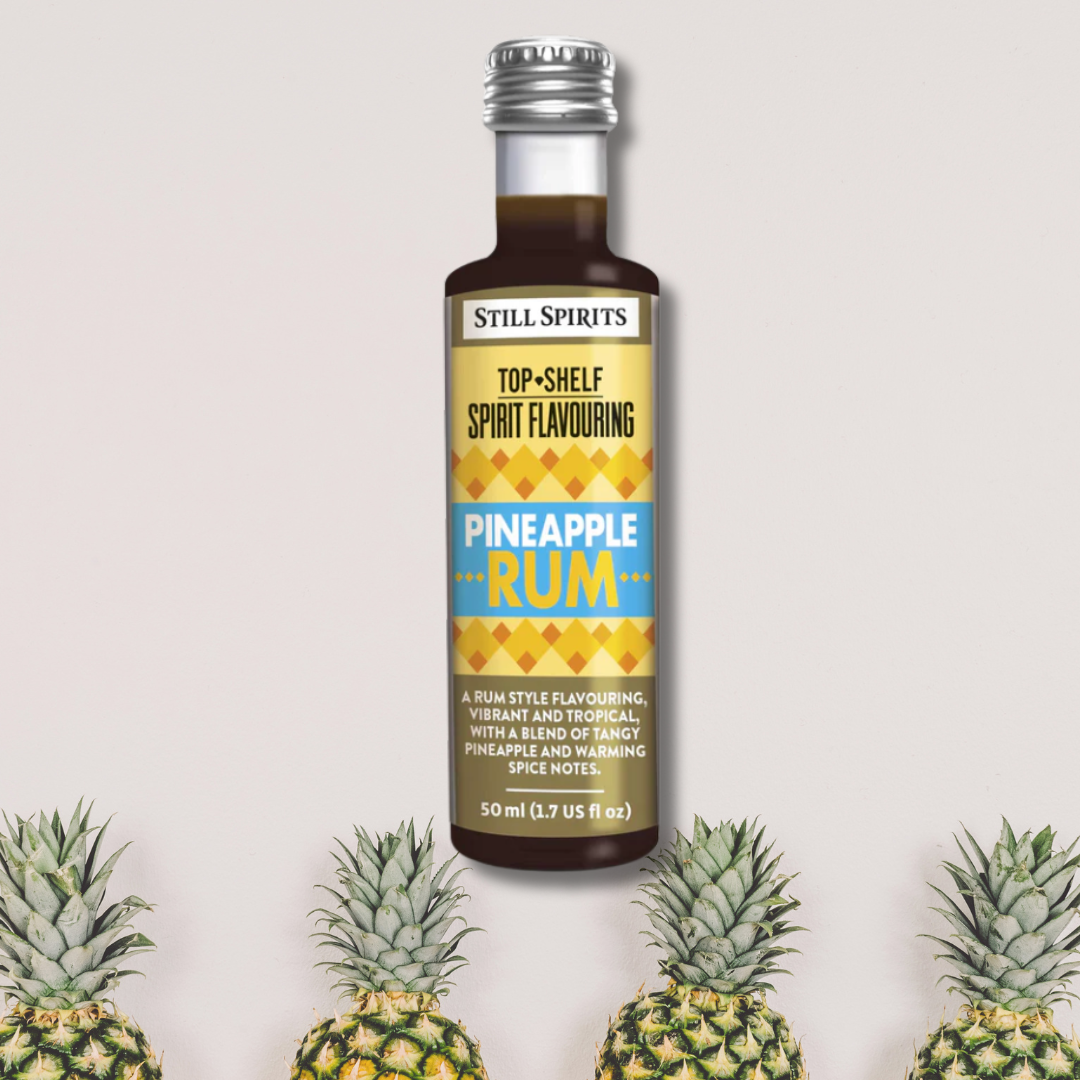 pineapple rum spirit essence surrounded by pineapples