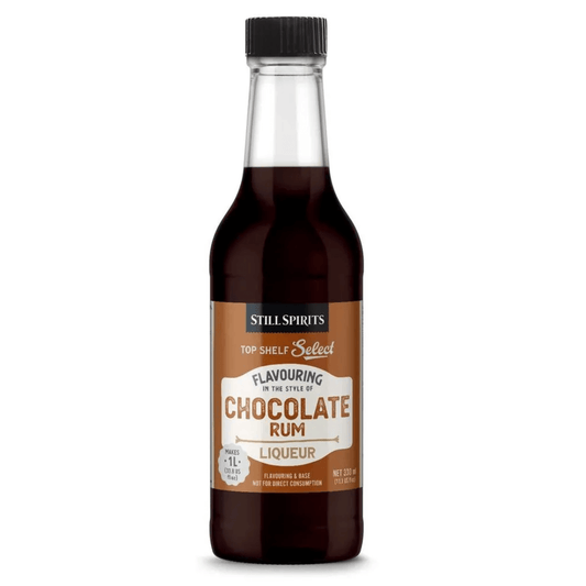 glass bottle with premix home brew chocolate rum liqueur