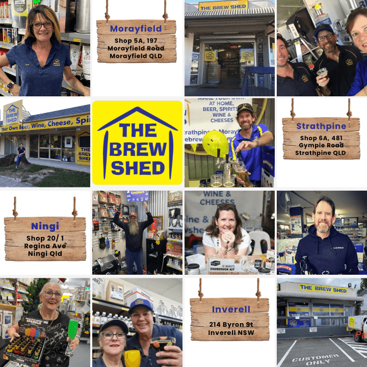 the brew shed staff from brisbane to inverell, and the addresses for the shops. 