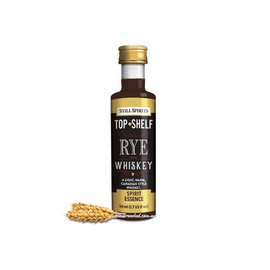 black and gold label with dark liquid inside bottle, rye grain next to bottle