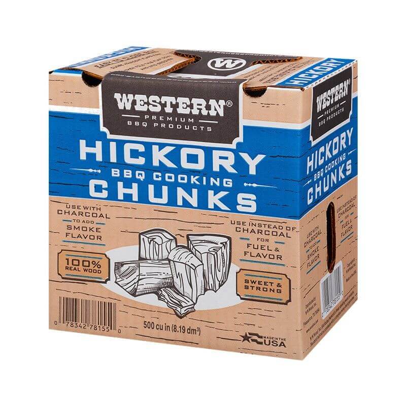 A box of western Hickory bbq cooking and smoking chunks
