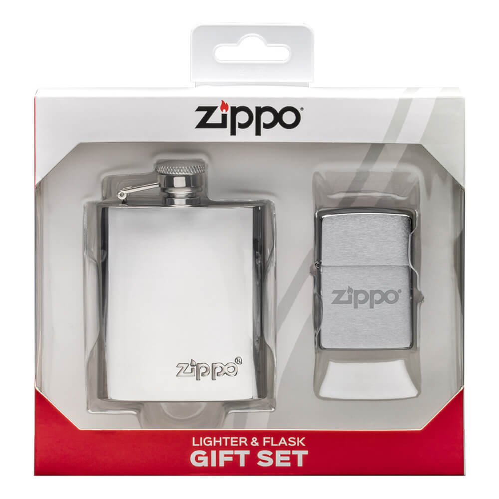 cigarette lighter and hip flask gift set